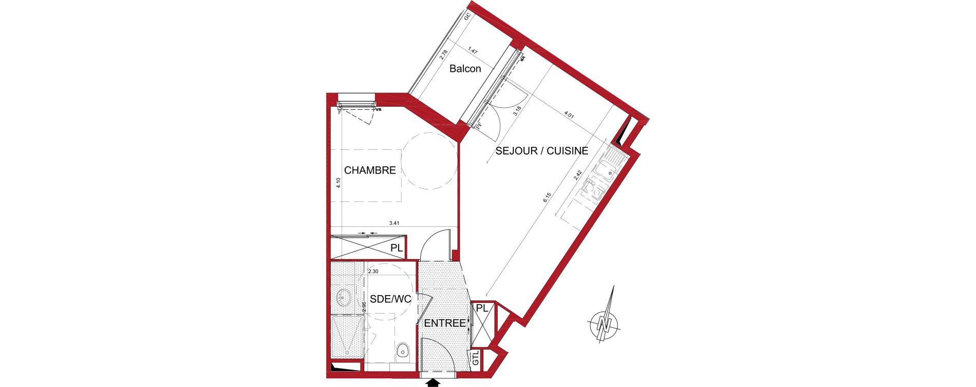 Appartement T2 de 45,74 m2 &agrave; Tr&eacute;lissac Centre