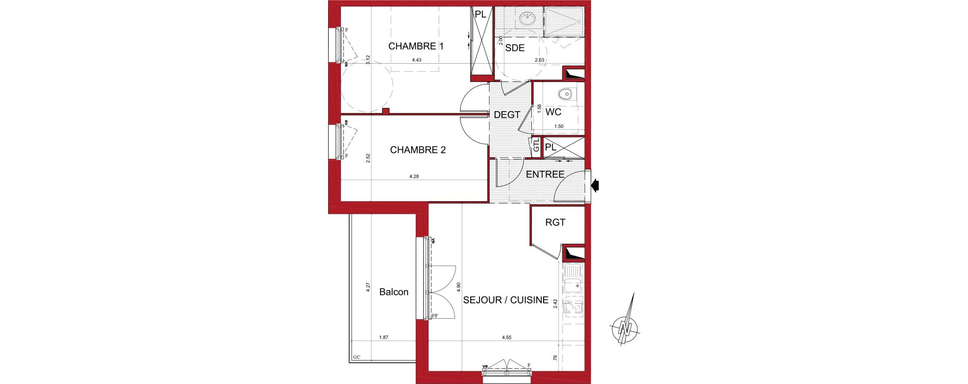 Appartement T3 de 60,91 m2 &agrave; Tr&eacute;lissac Centre