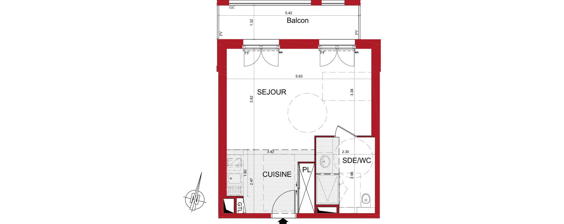 Appartement T1 de 35,29 m2 &agrave; Tr&eacute;lissac Centre