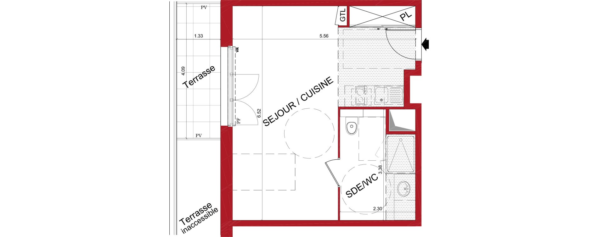 Appartement T1 de 34,60 m2 &agrave; Tr&eacute;lissac Centre