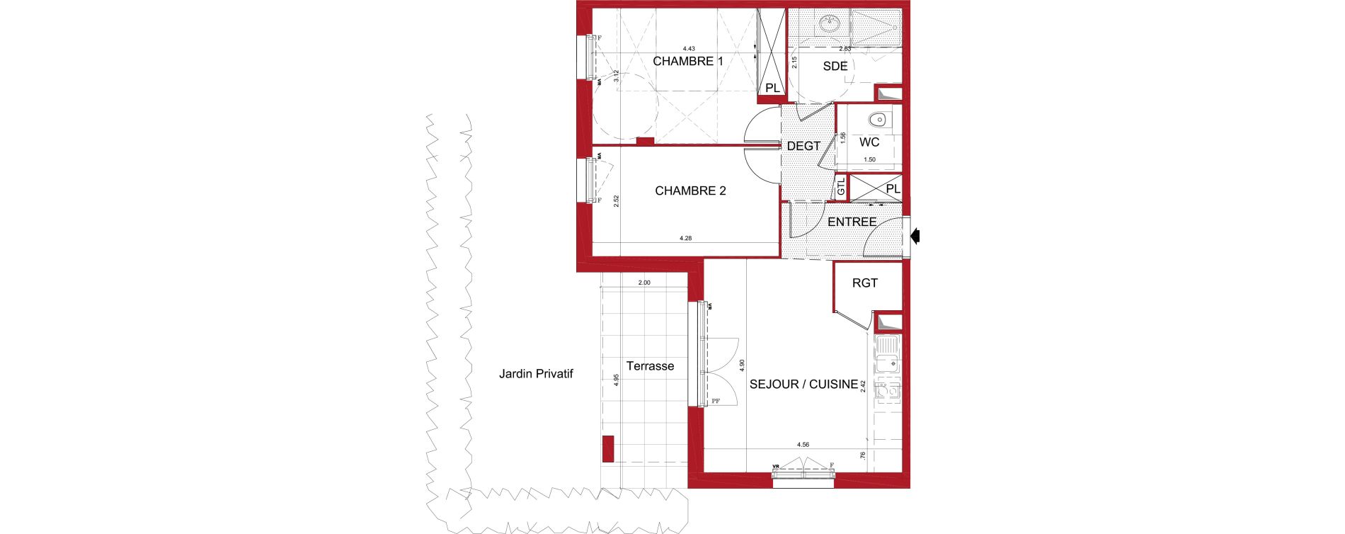 Appartement T3 de 60,88 m2 &agrave; Tr&eacute;lissac Centre