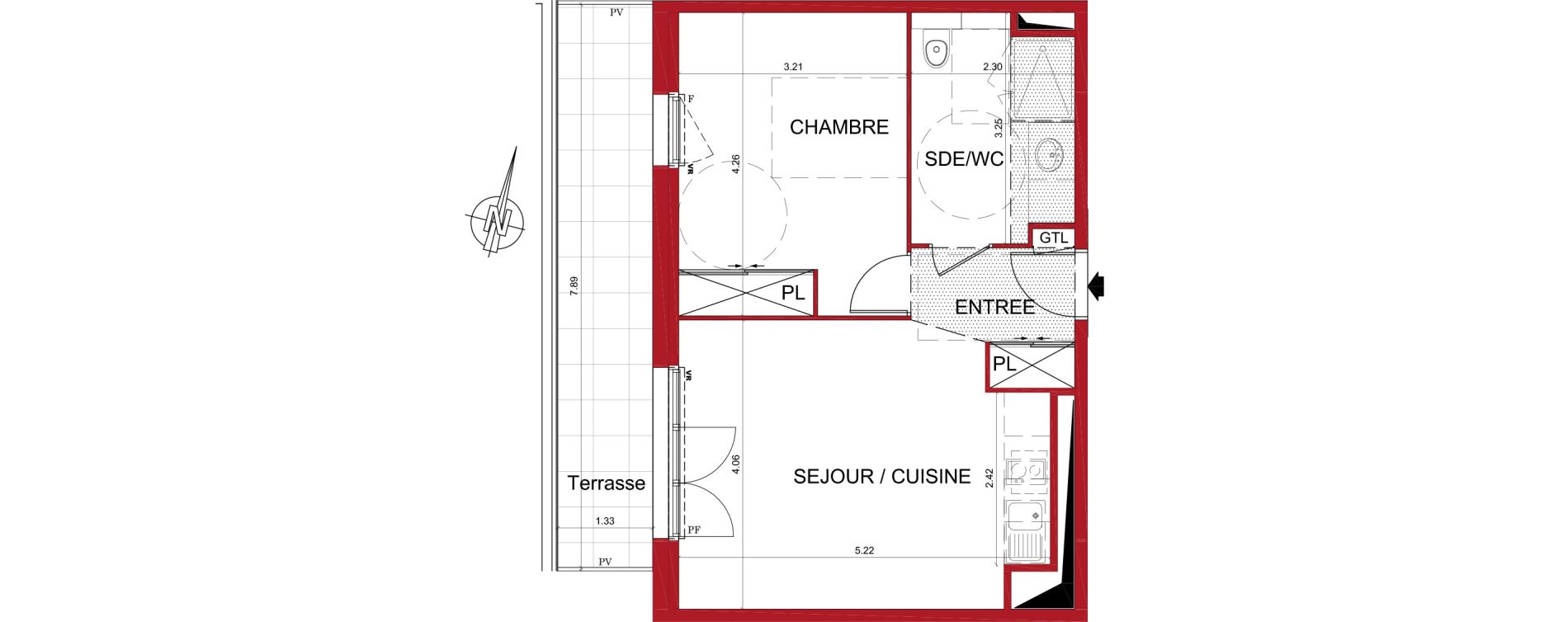 Appartement T2 de 43,94 m2 &agrave; Tr&eacute;lissac Centre