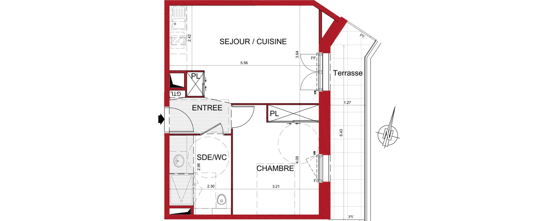 Appartement T2 de 41,67 m2 &agrave; Tr&eacute;lissac Centre