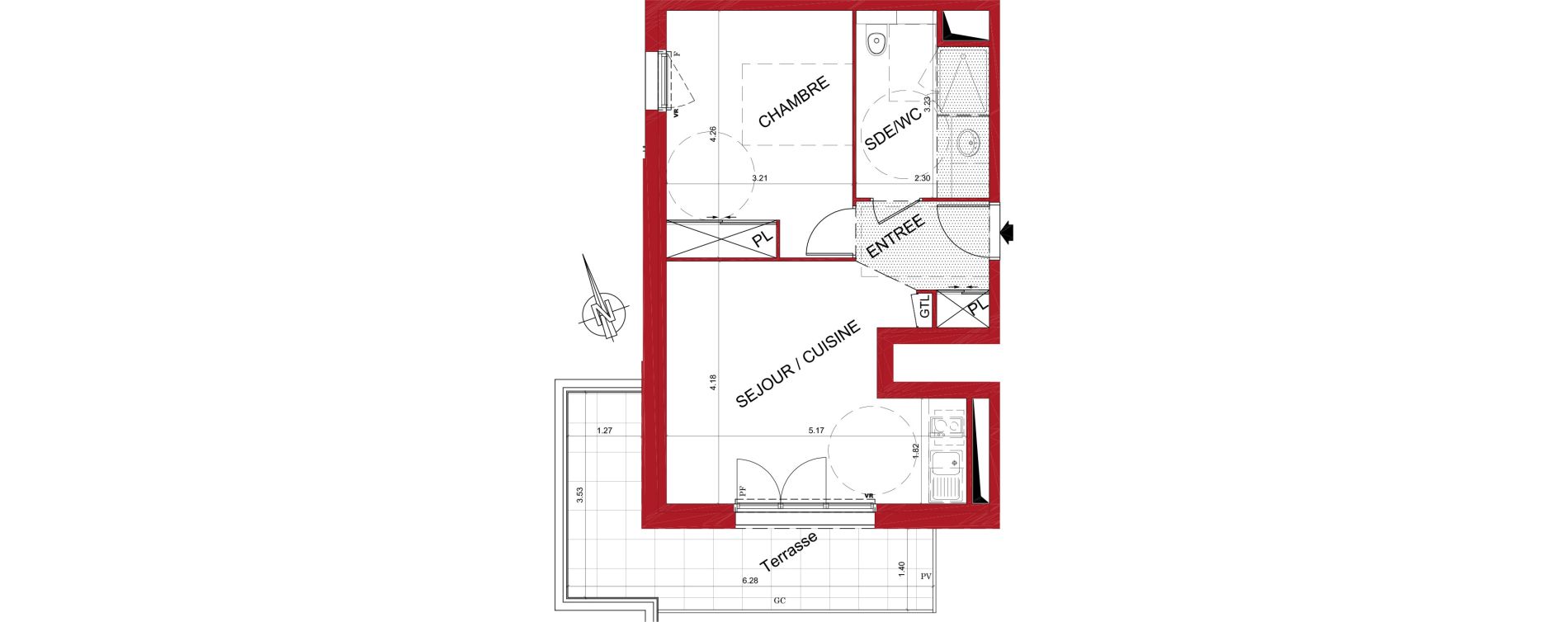 Appartement T2 de 42,82 m2 &agrave; Tr&eacute;lissac Centre