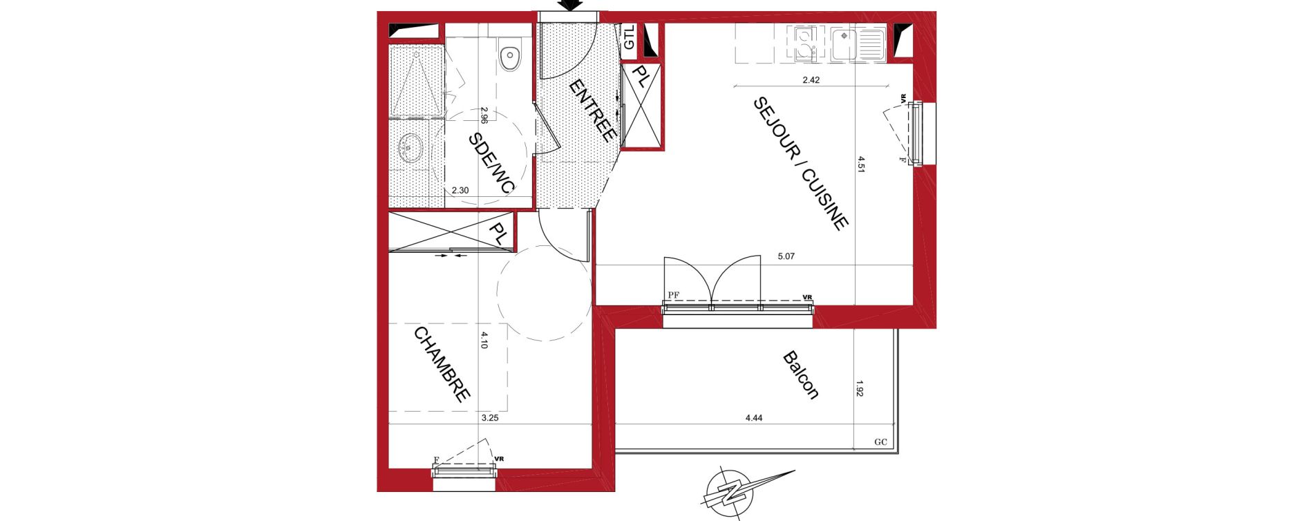 Appartement T2 de 44,64 m2 &agrave; Tr&eacute;lissac Centre