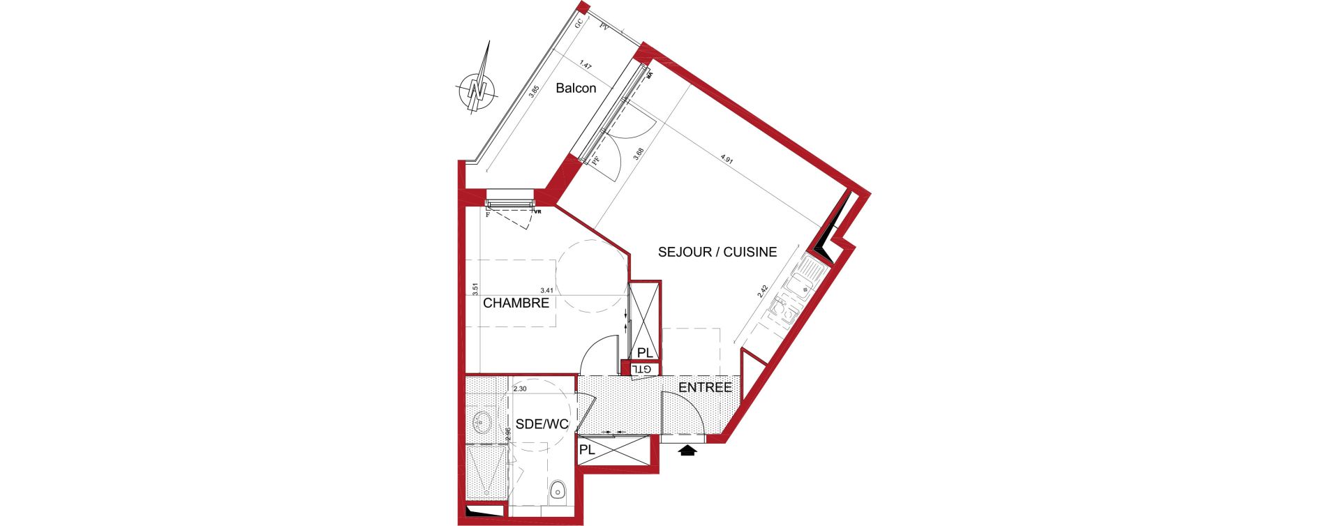 Appartement T2 de 46,21 m2 &agrave; Tr&eacute;lissac Centre