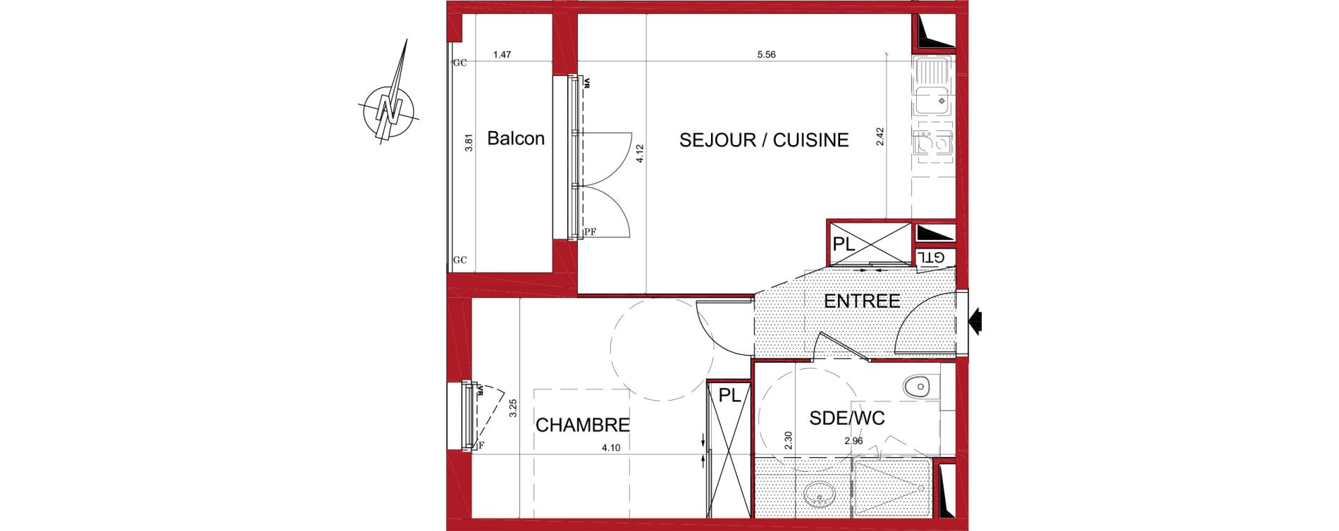 Appartement T2 de 44,55 m2 &agrave; Tr&eacute;lissac Centre
