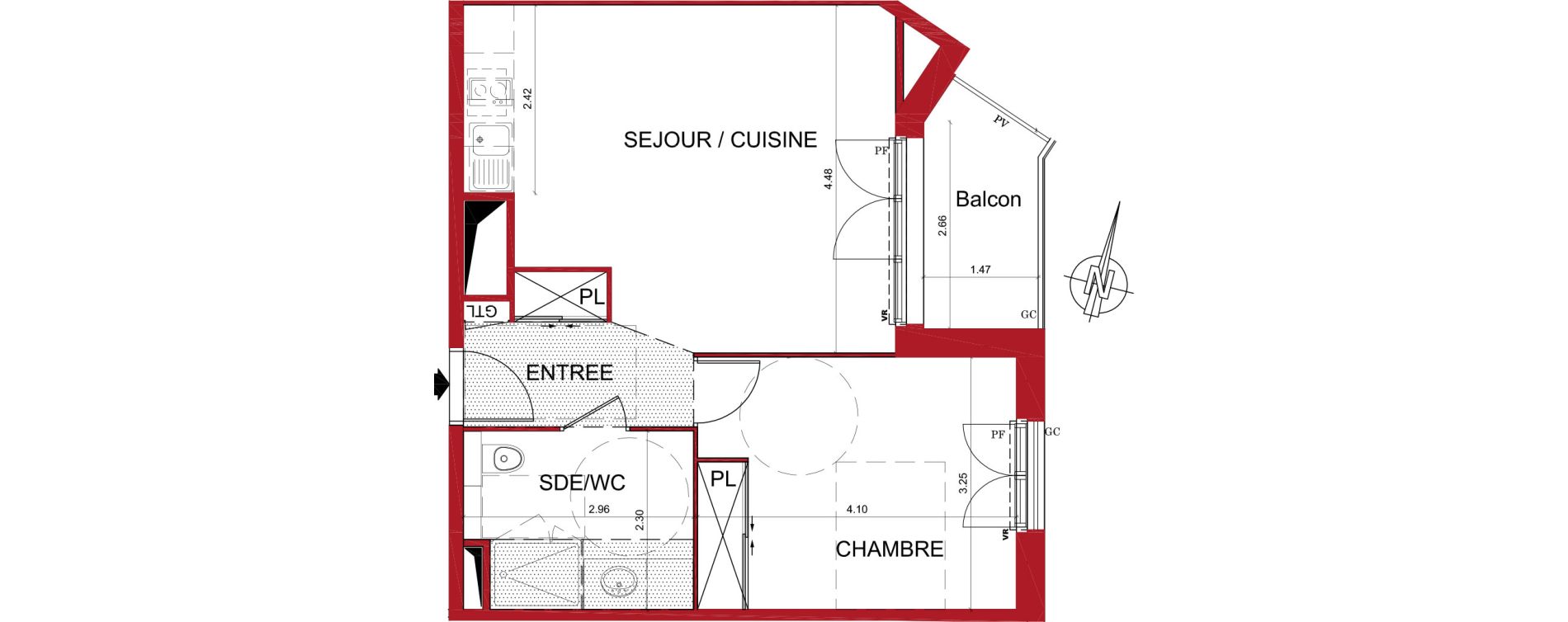 Appartement T2 de 46,30 m2 &agrave; Tr&eacute;lissac Centre