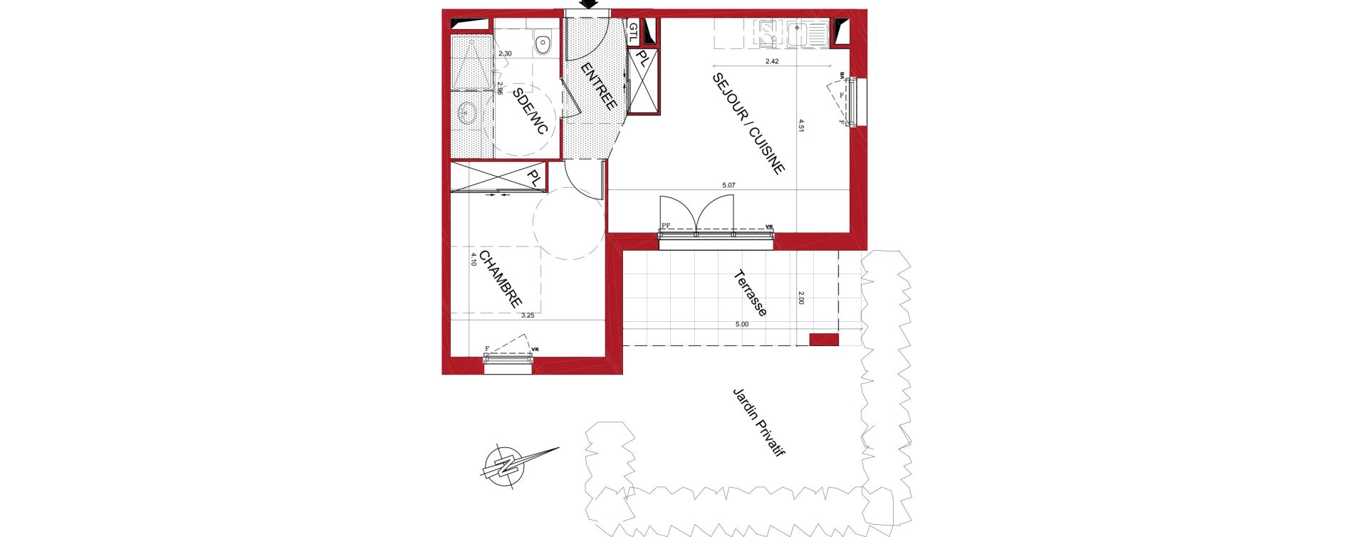 Appartement T2 de 44,64 m2 &agrave; Tr&eacute;lissac Centre