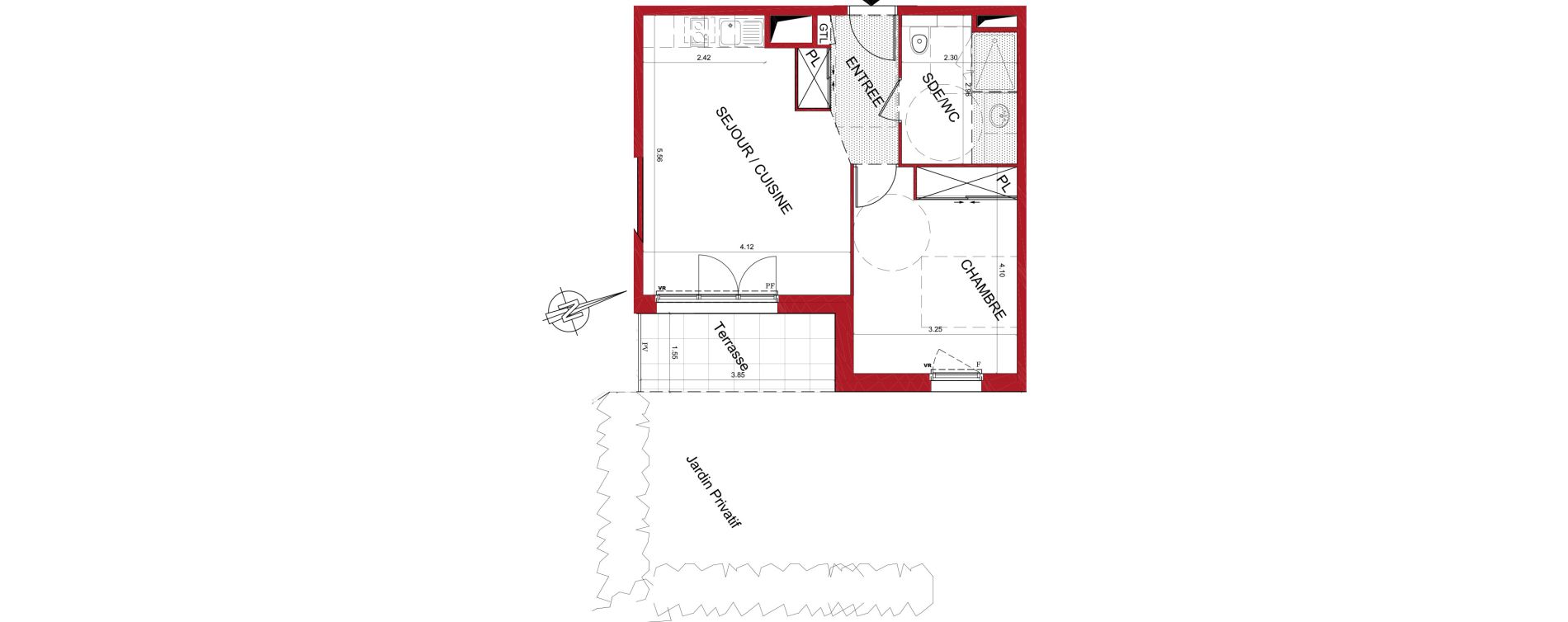 Appartement T2 de 44,55 m2 &agrave; Tr&eacute;lissac Centre