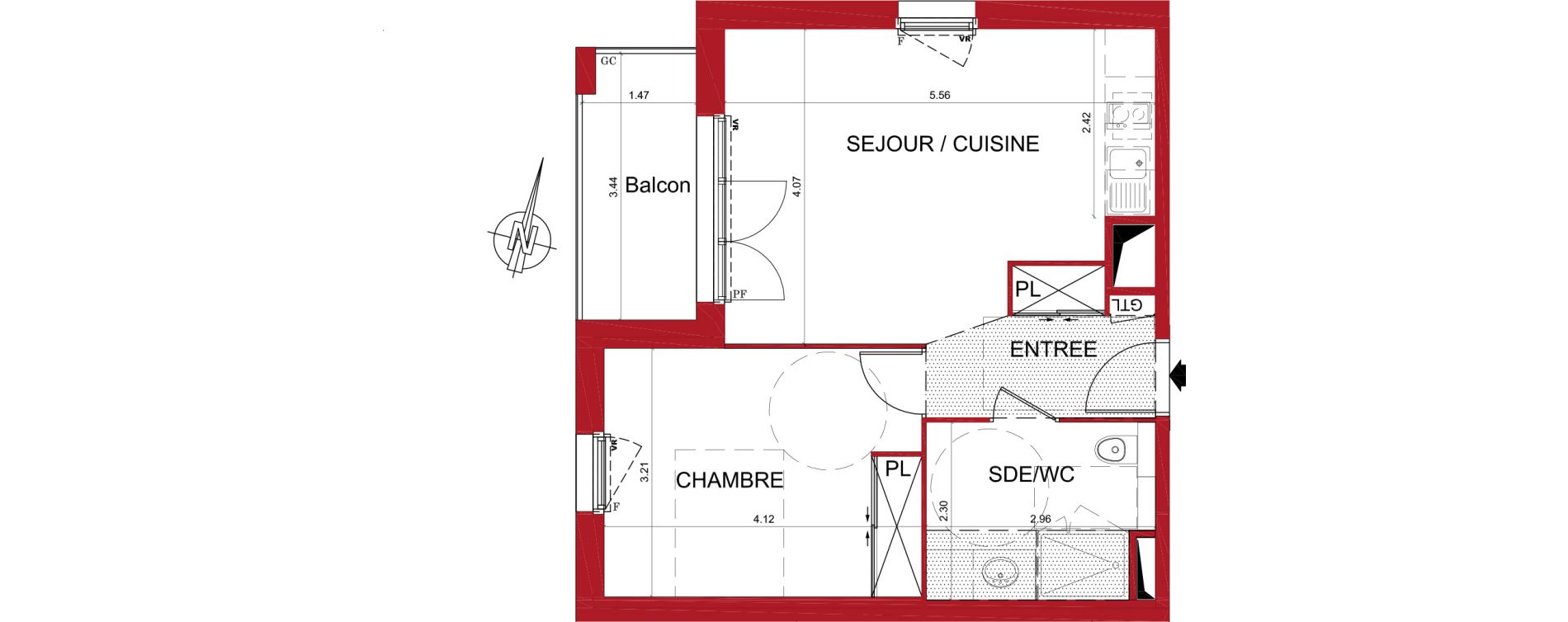 Appartement T2 de 44,12 m2 &agrave; Tr&eacute;lissac Centre