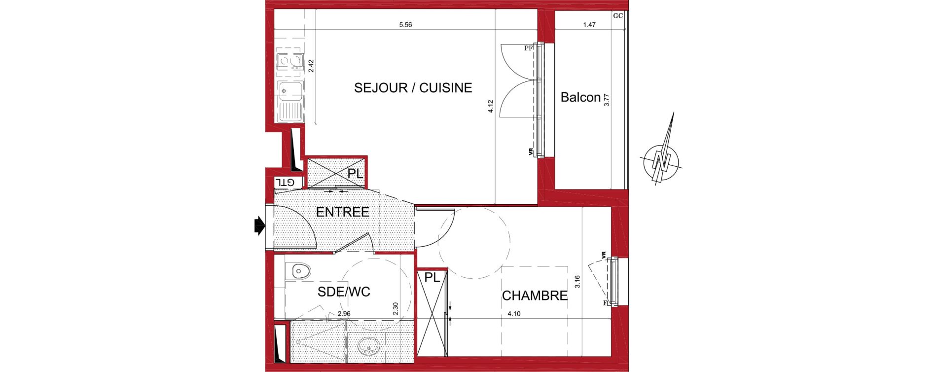 Appartement T2 de 44,24 m2 &agrave; Tr&eacute;lissac Centre