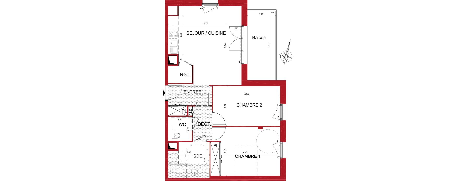 Appartement T3 de 61,90 m2 &agrave; Tr&eacute;lissac Centre