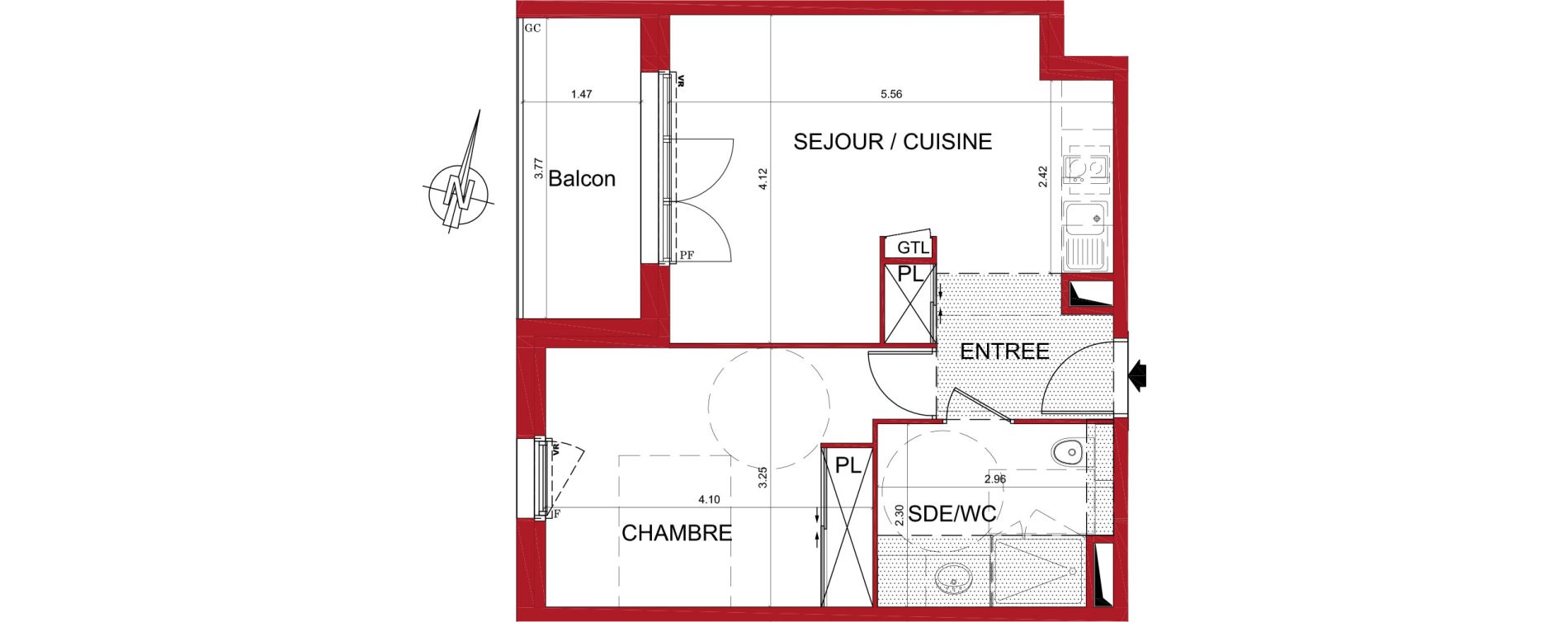 Appartement T2 de 44,08 m2 &agrave; Tr&eacute;lissac Centre