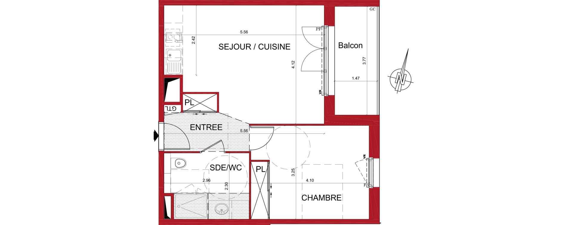 Appartement T2 de 44,55 m2 &agrave; Tr&eacute;lissac Centre