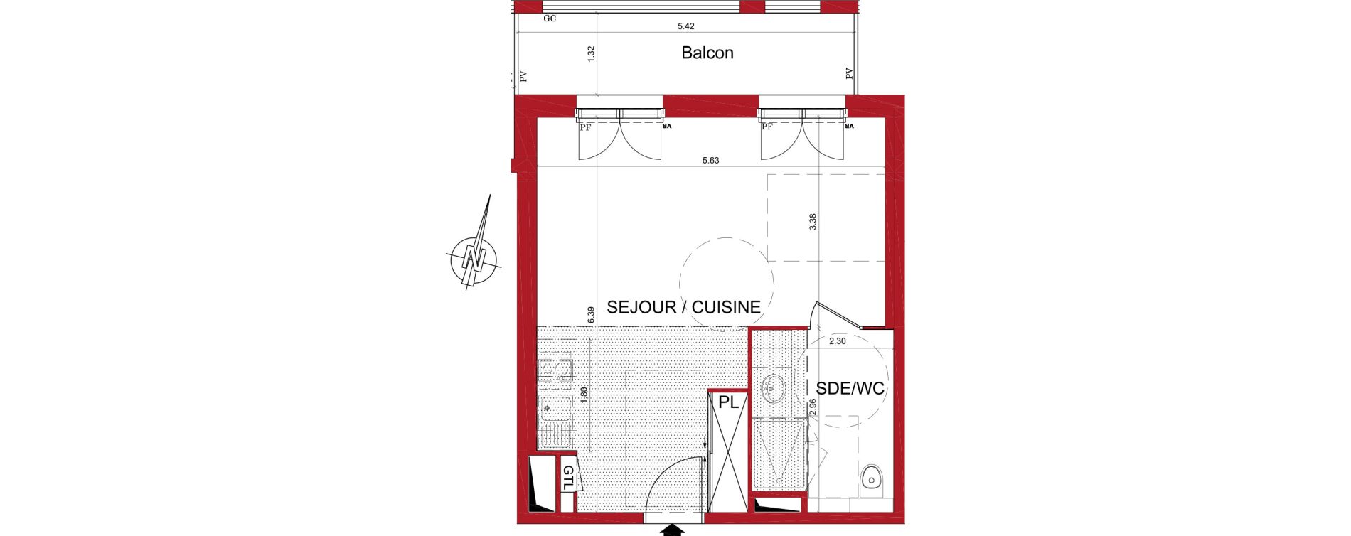 Appartement T1 de 35,11 m2 &agrave; Tr&eacute;lissac Centre