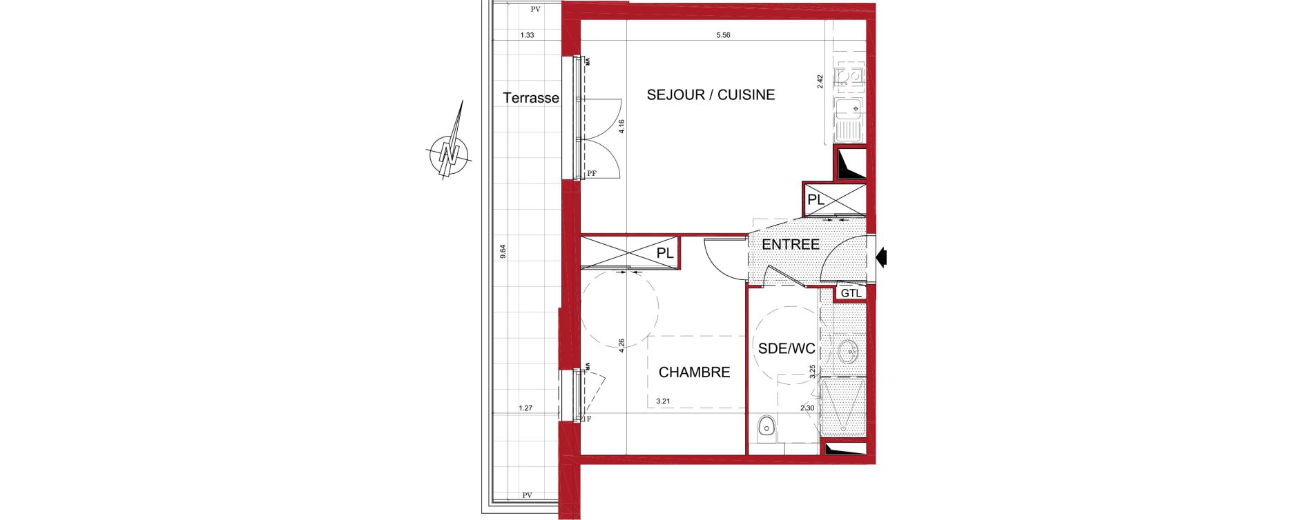 Appartement T2 de 45,47 m2 &agrave; Tr&eacute;lissac Centre