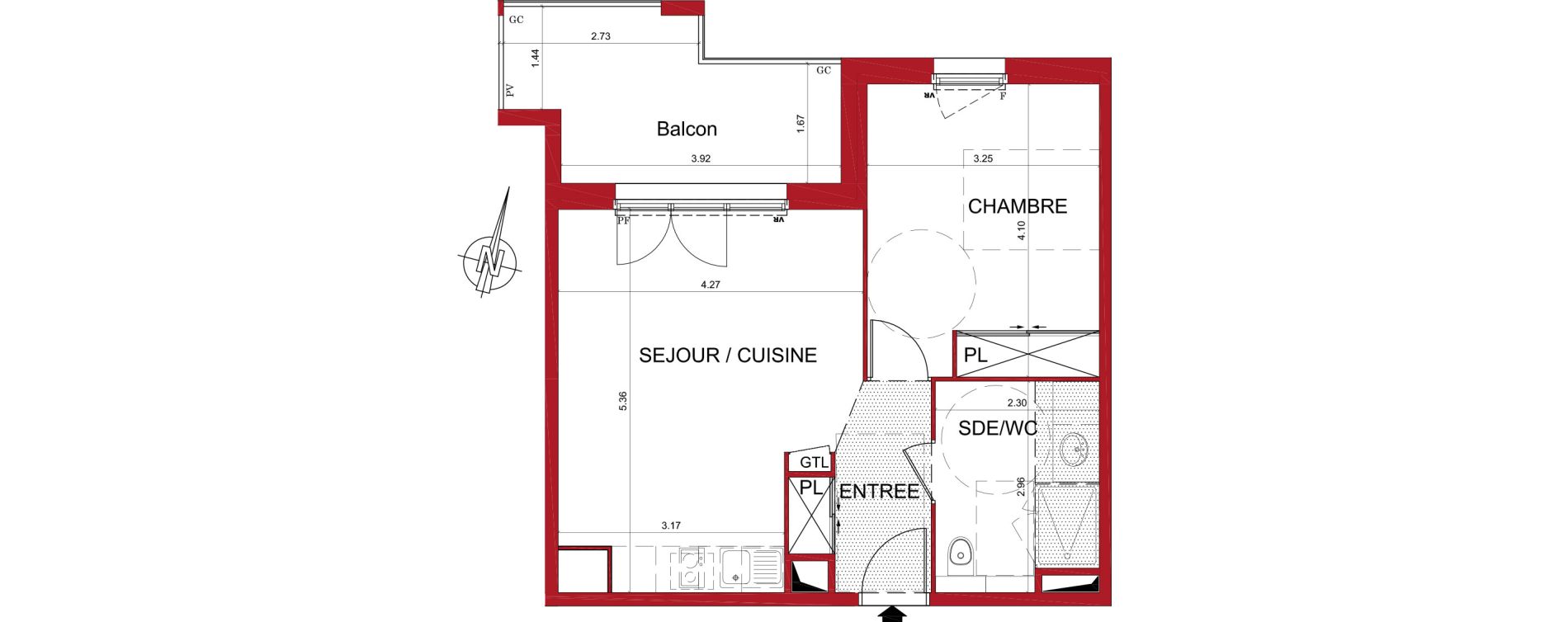 Appartement T2 de 44,31 m2 &agrave; Tr&eacute;lissac Centre