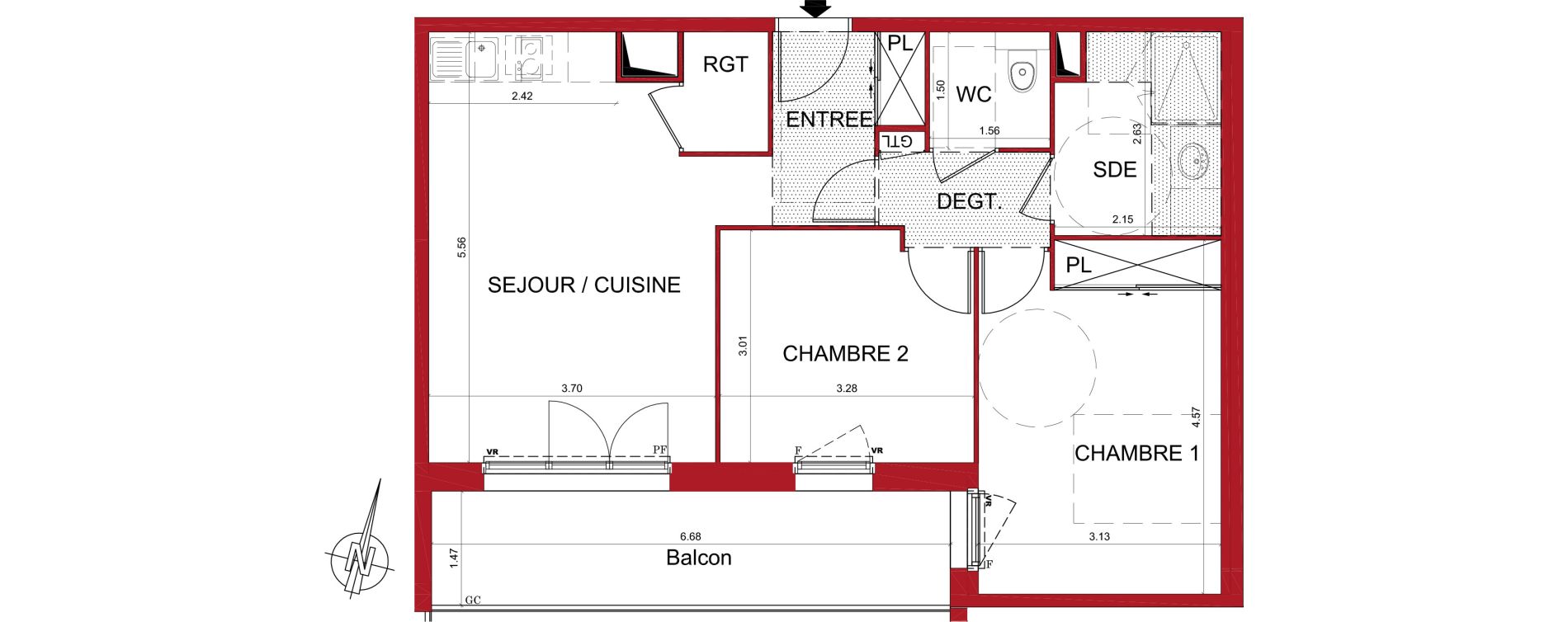 Appartement T3 de 59,84 m2 &agrave; Tr&eacute;lissac Centre
