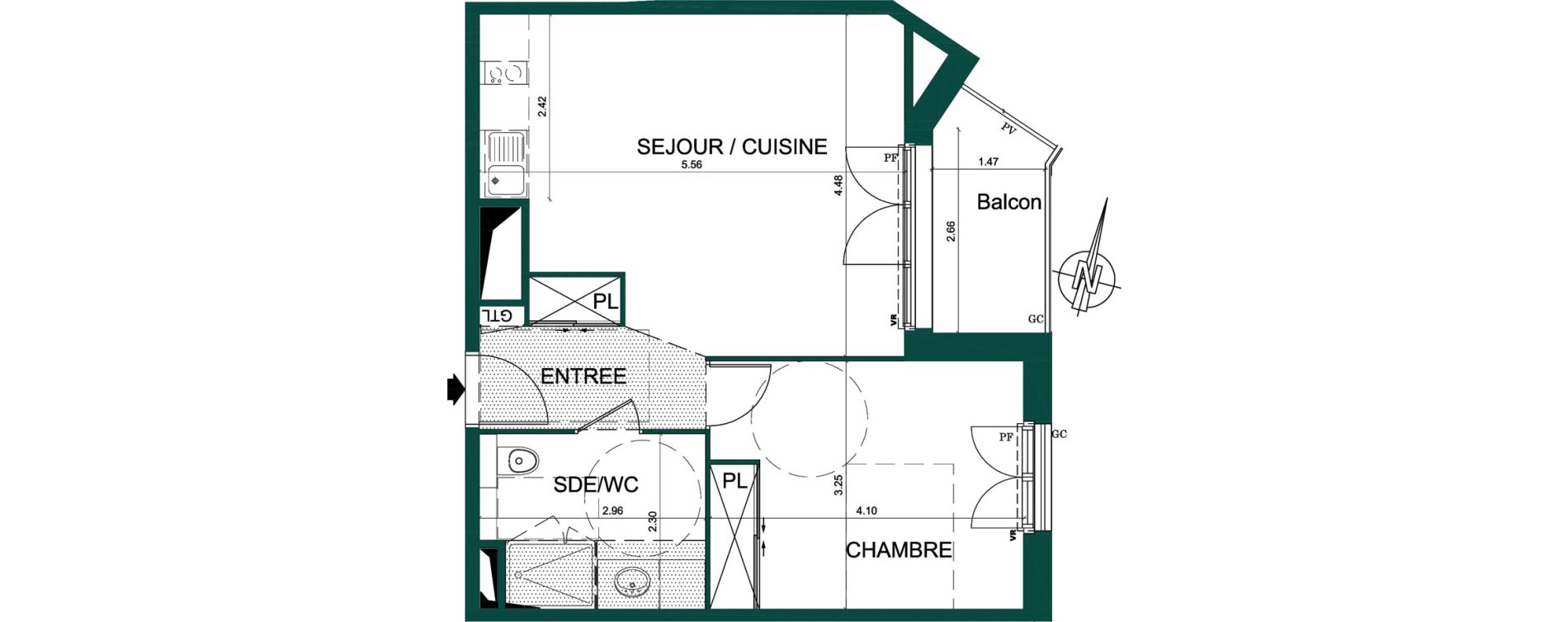 Appartement T2 de 46,30 m2 &agrave; Tr&eacute;lissac Centre