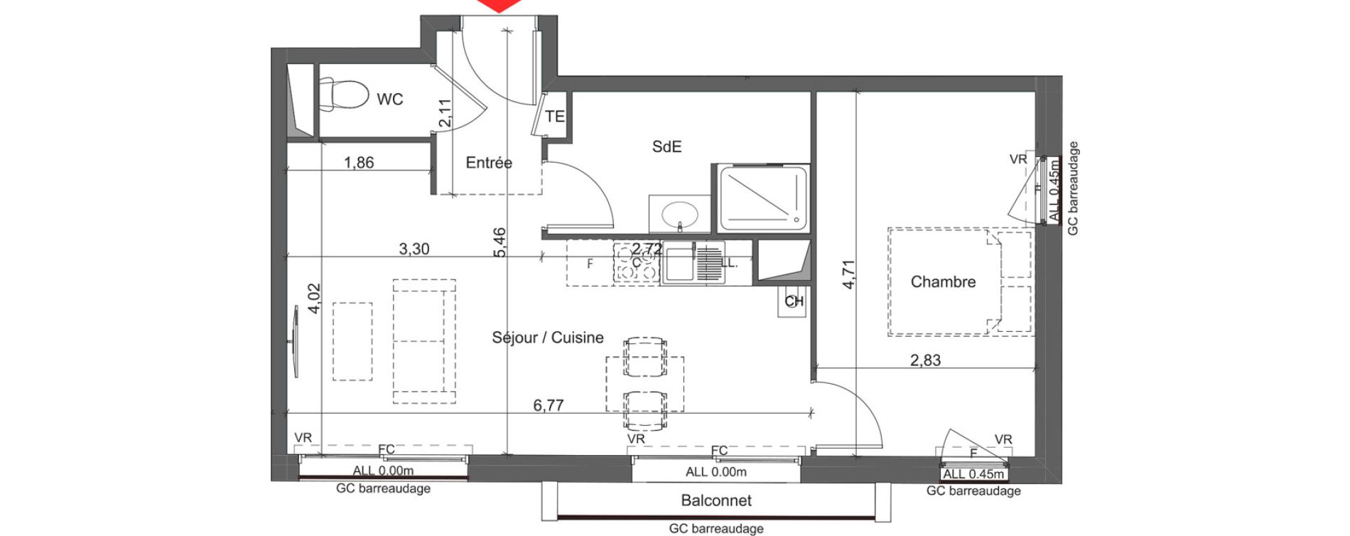 Appartement T2 de 45,13 m2 &agrave; Andernos-Les-Bains Centre