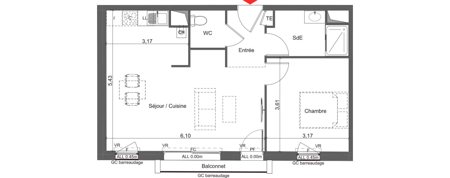 Appartement T2 de 48,62 m2 &agrave; Andernos-Les-Bains Centre