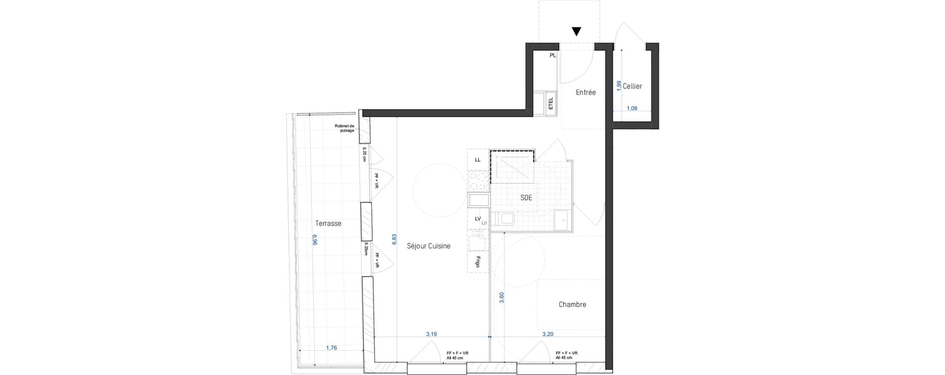 Appartement T2 de 46,70 m2 &agrave; Artigues-Pr&egrave;s-Bordeaux Centre