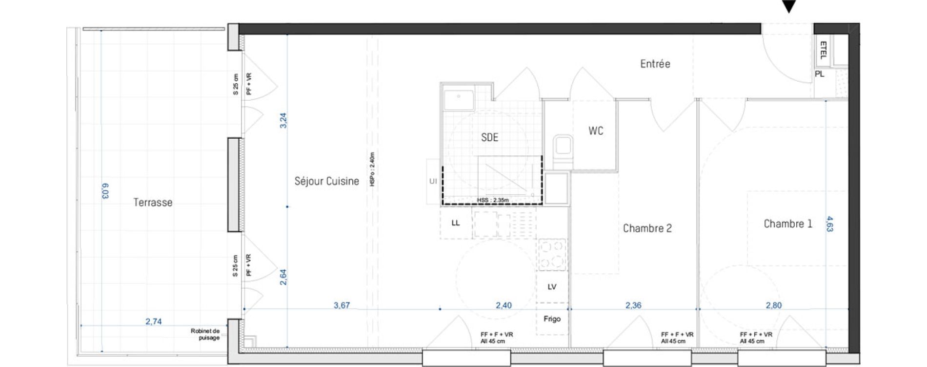 Appartement T3 de 64,70 m2 &agrave; Artigues-Pr&egrave;s-Bordeaux Centre