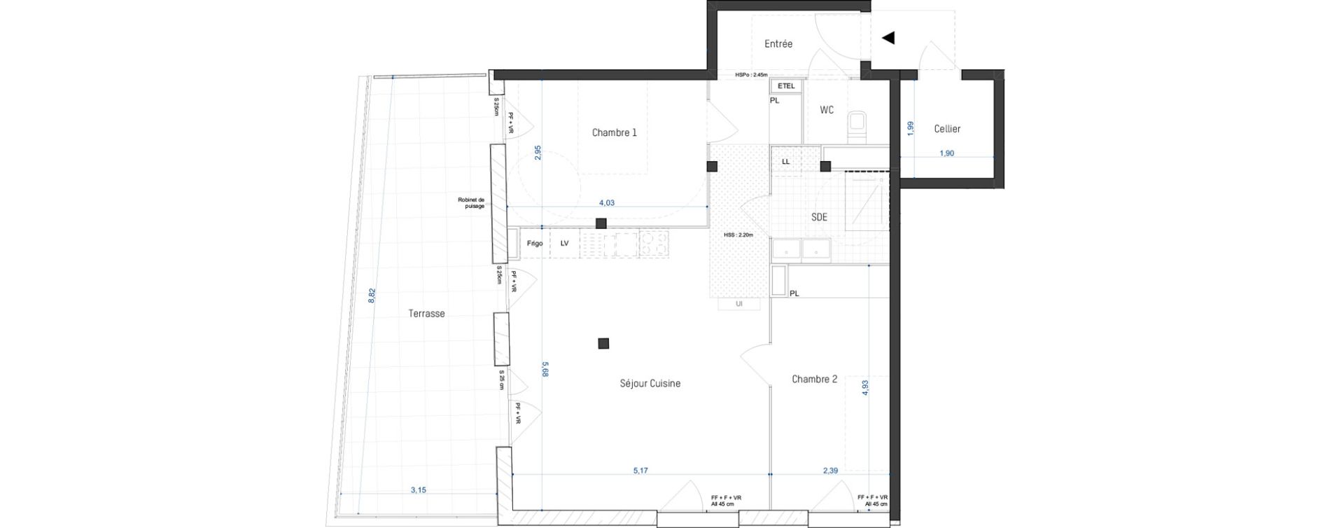 Appartement T3 de 68,50 m2 &agrave; Artigues-Pr&egrave;s-Bordeaux Centre