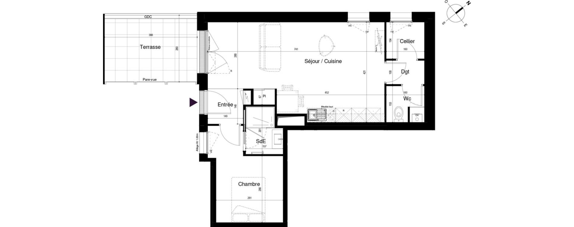 Appartement T2 de 48,57 m2 &agrave; Artigues-Pr&egrave;s-Bordeaux Centre