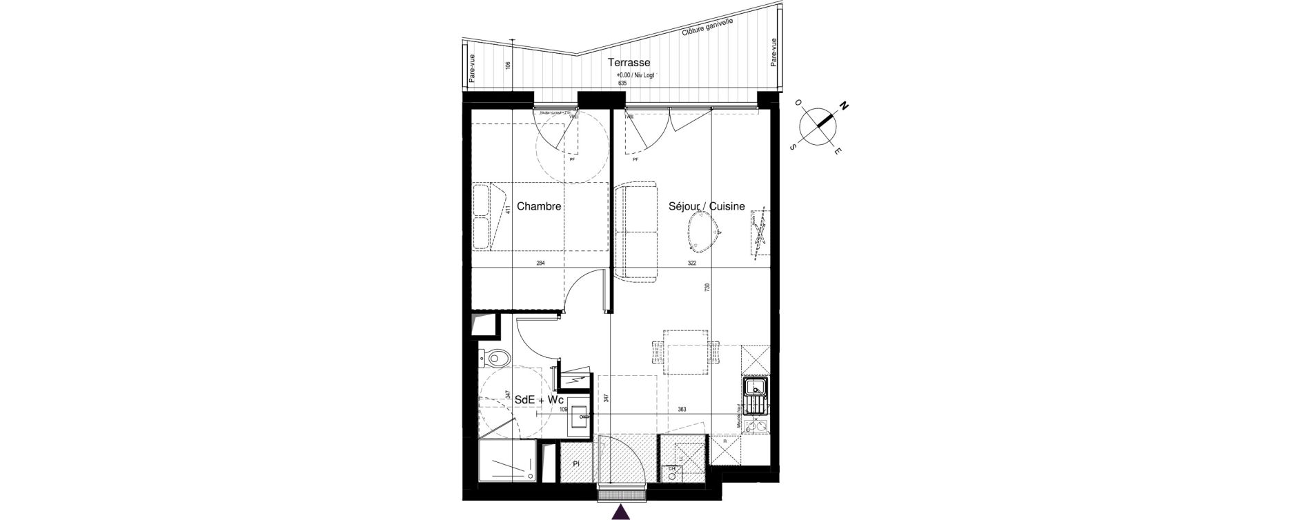 Appartement T2 de 44,13 m2 &agrave; Artigues-Pr&egrave;s-Bordeaux Centre