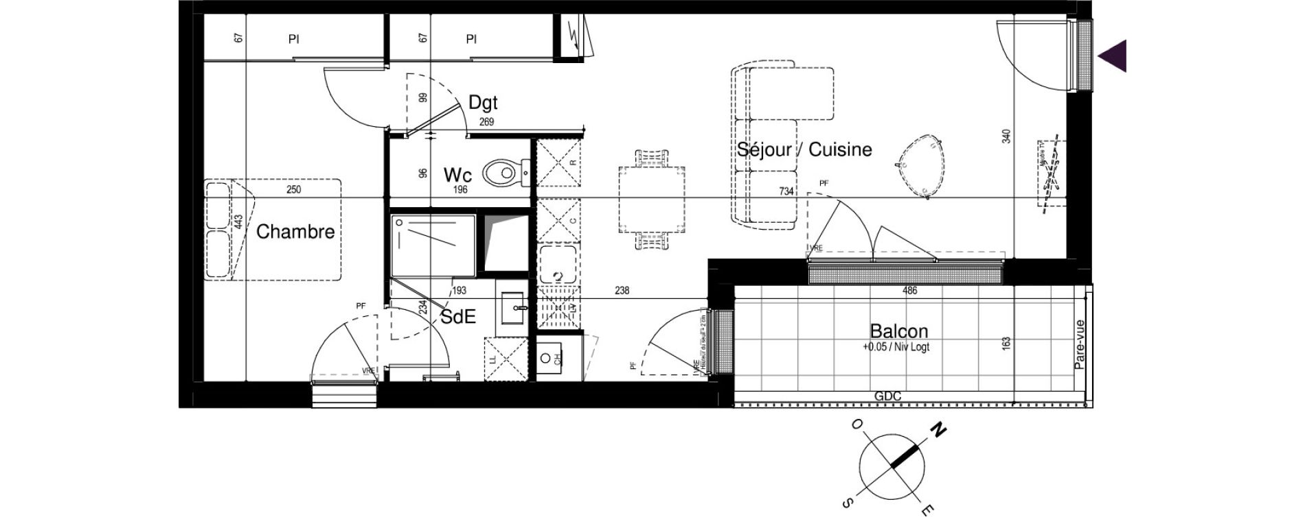 Appartement T2 de 50,49 m2 &agrave; Artigues-Pr&egrave;s-Bordeaux Centre