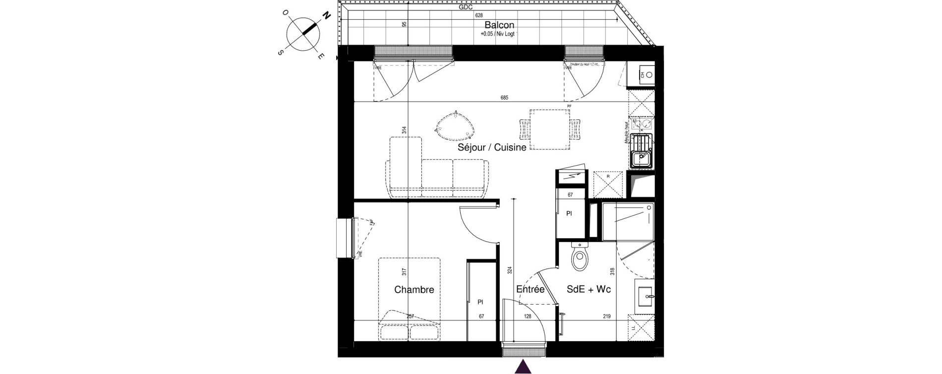 Appartement T2 de 41,75 m2 &agrave; Artigues-Pr&egrave;s-Bordeaux Centre