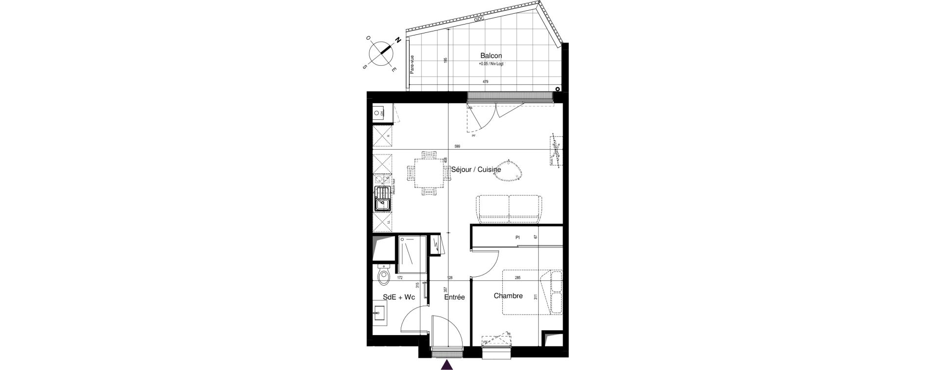 Appartement T2 de 42,99 m2 &agrave; Artigues-Pr&egrave;s-Bordeaux Centre