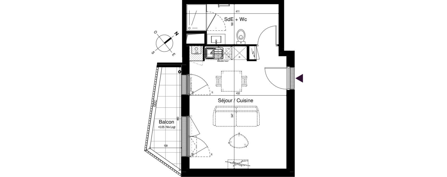 Appartement T1 de 30,01 m2 &agrave; Artigues-Pr&egrave;s-Bordeaux Centre
