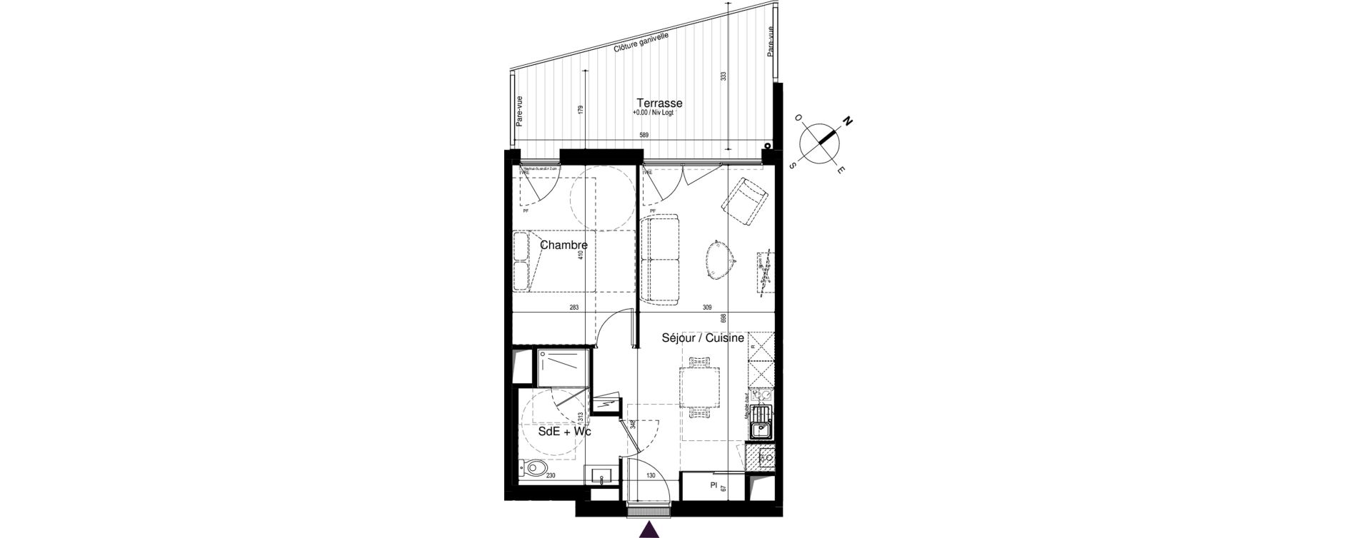 Appartement T2 de 42,58 m2 &agrave; Artigues-Pr&egrave;s-Bordeaux Centre