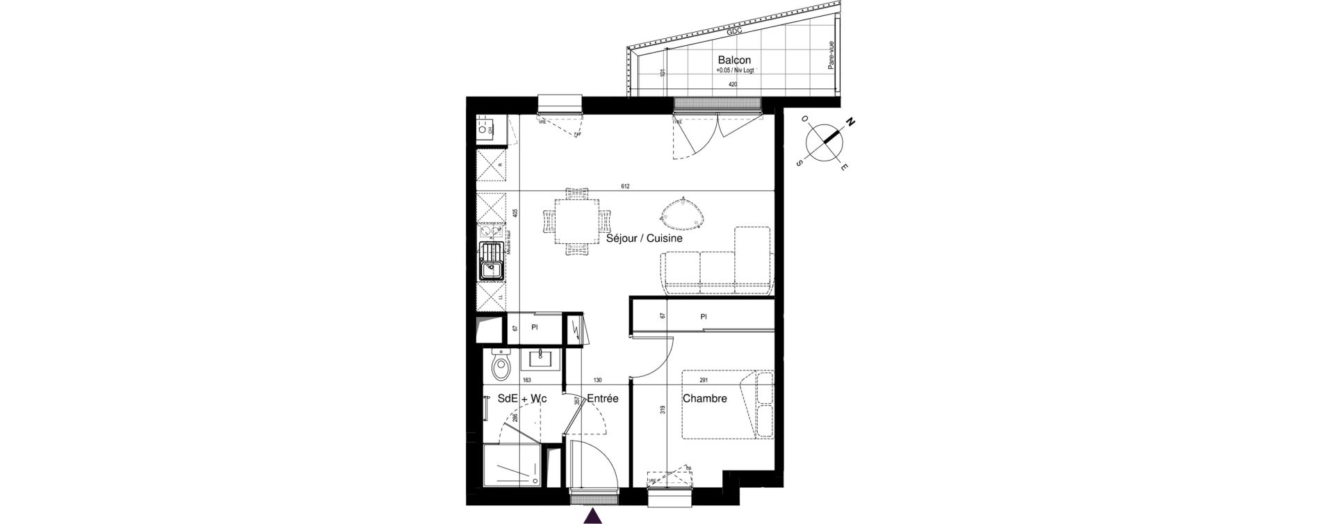 Appartement T2 de 44,07 m2 &agrave; Artigues-Pr&egrave;s-Bordeaux Centre