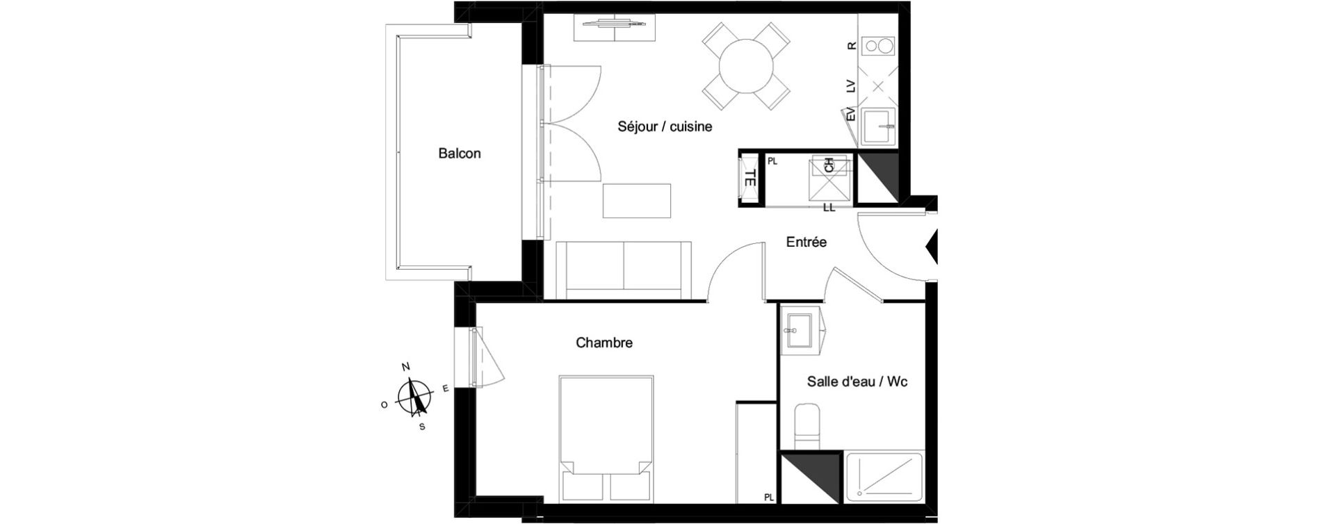 Appartement T2 de 40,50 m2 &agrave; Bassens Le moura