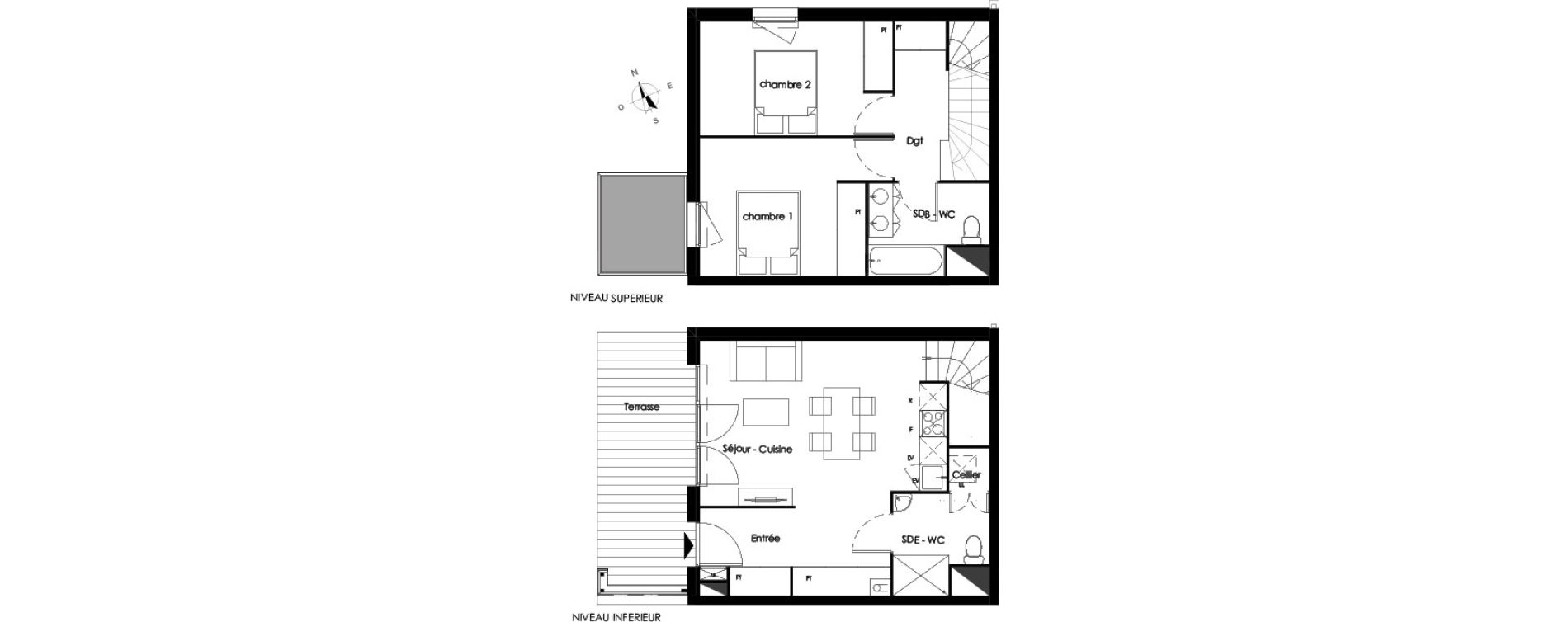 Duplex T3 de 64,44 m2 &agrave; Bassens Le moura
