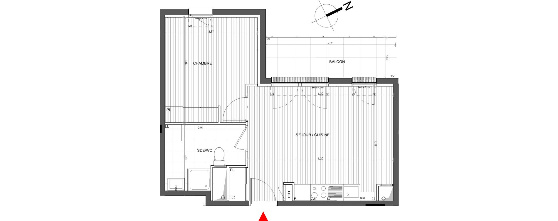 Appartement T2 de 40,60 m2 &agrave; Bassens Centre