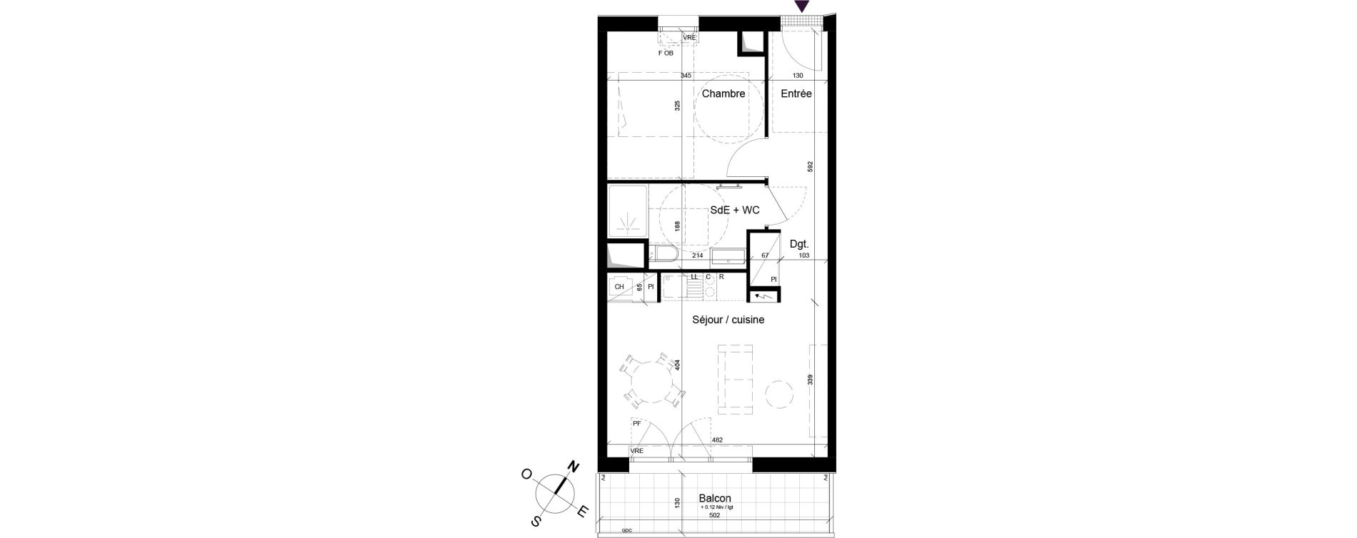 Appartement T2 de 42,90 m2 &agrave; B&egrave;gles Birambits