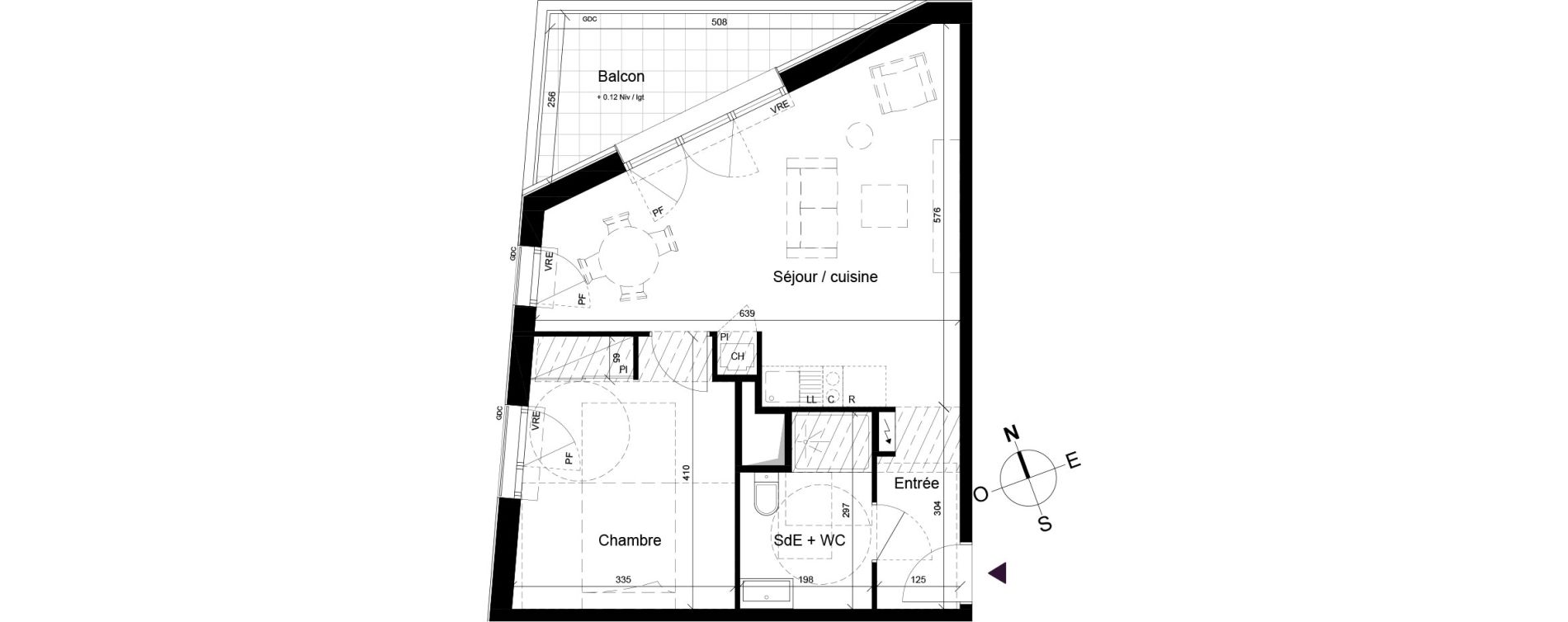 Appartement T2 de 46,30 m2 &agrave; B&egrave;gles Birambits
