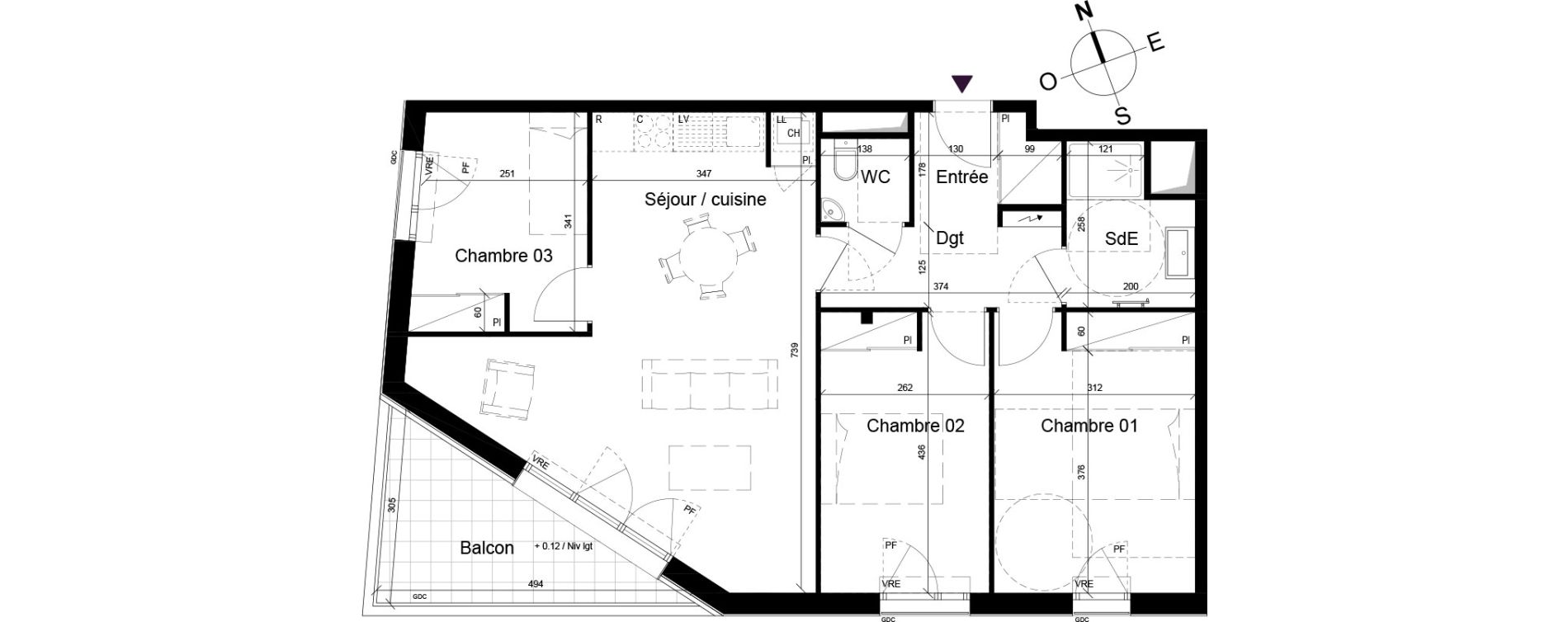 Appartement T4 de 77,80 m2 &agrave; B&egrave;gles Birambits