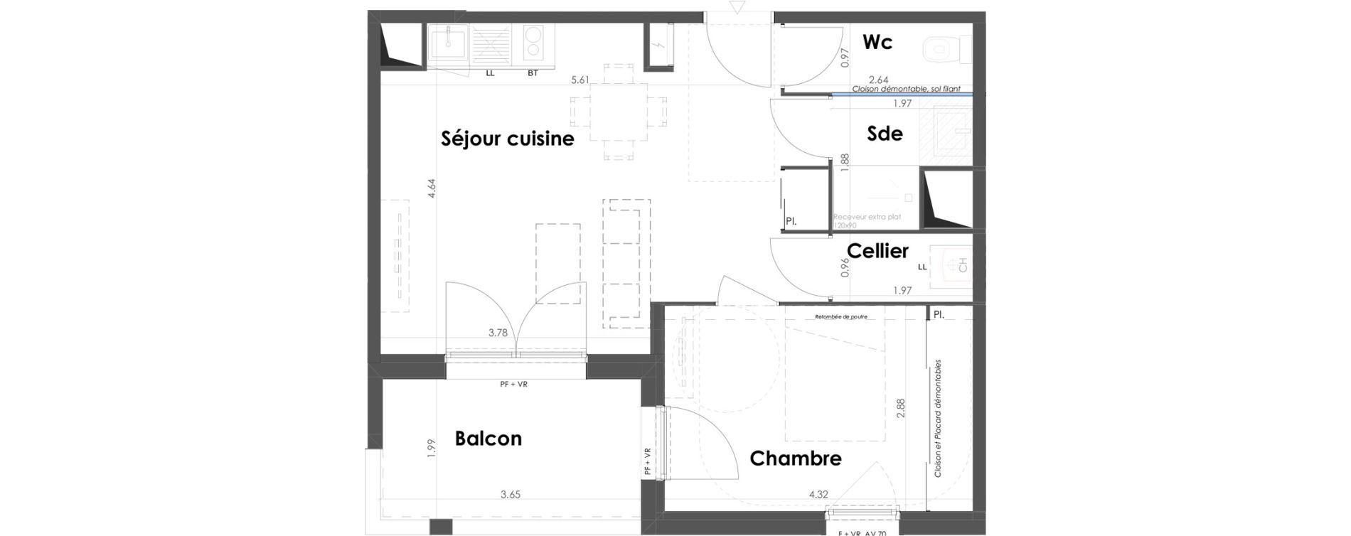 Appartement T2 de 45,74 m2 &agrave; B&egrave;gles Birambits