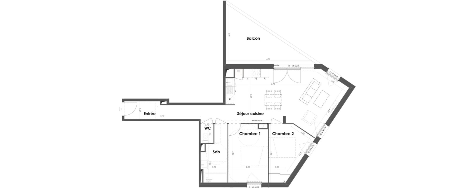 Appartement T3 de 67,73 m2 &agrave; B&egrave;gles Birambits