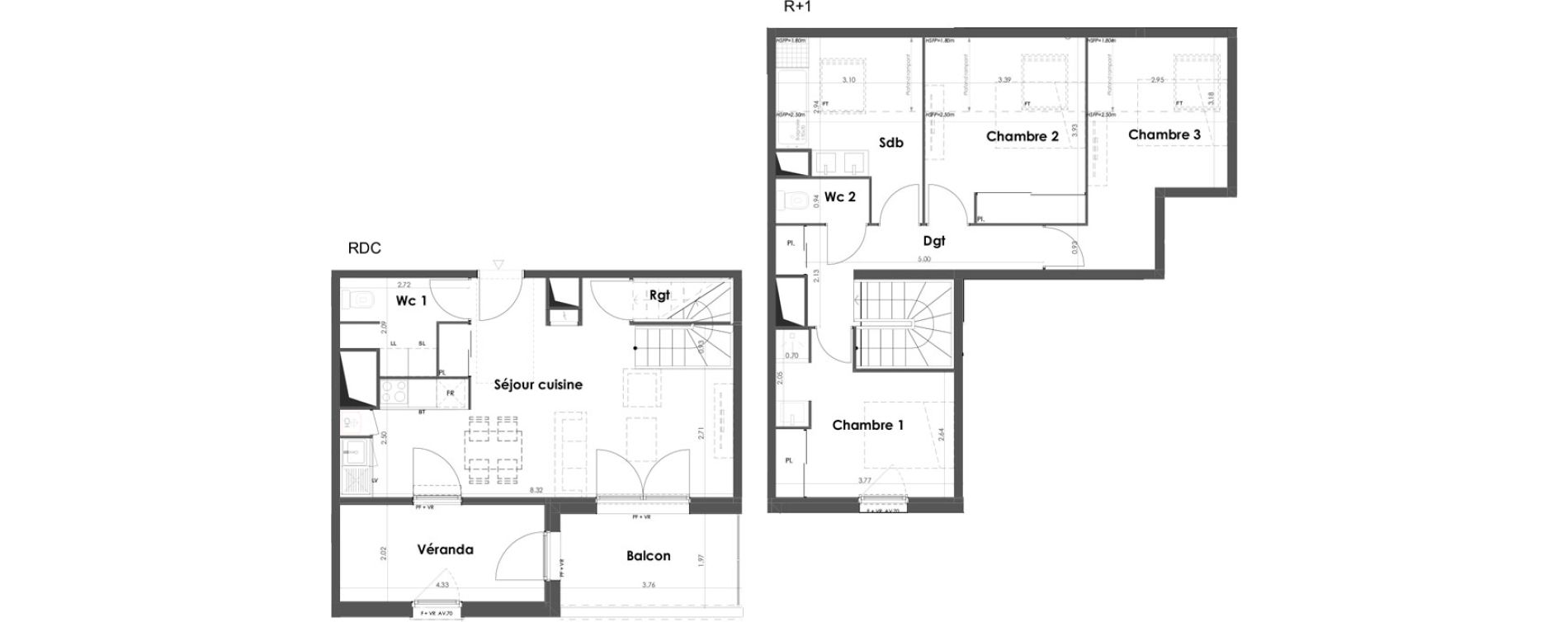 Duplex T4 de 97,78 m2 &agrave; B&egrave;gles Birambits