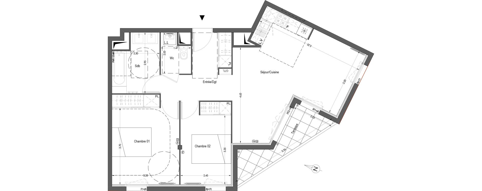 Appartement T3 de 65,77 m2 &agrave; B&egrave;gles Birambits