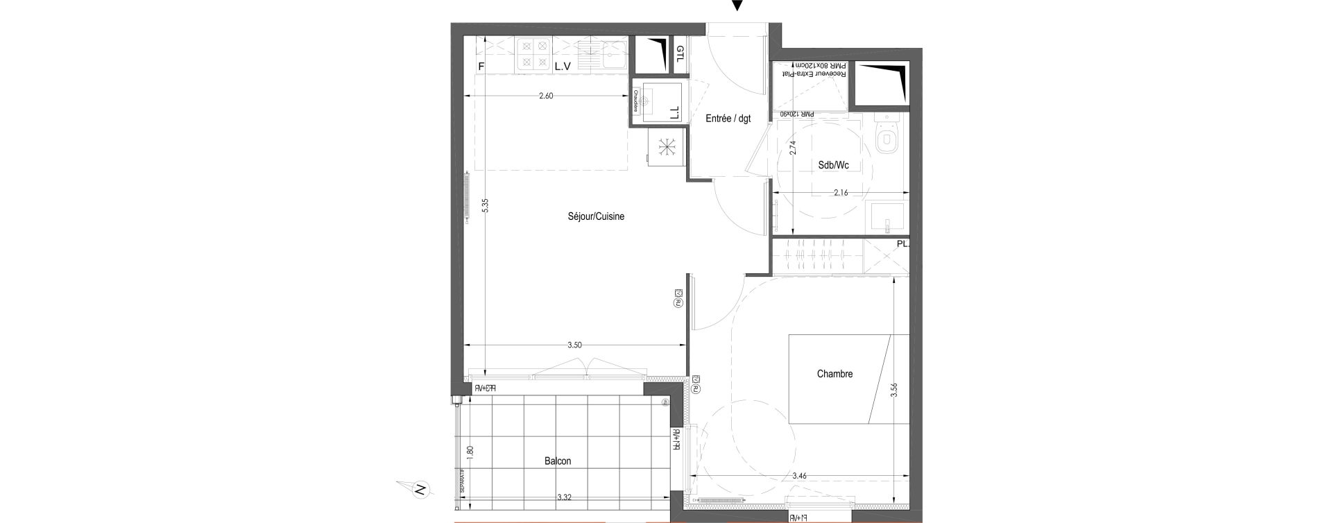 Appartement T2 de 41,53 m2 &agrave; B&egrave;gles Birambits