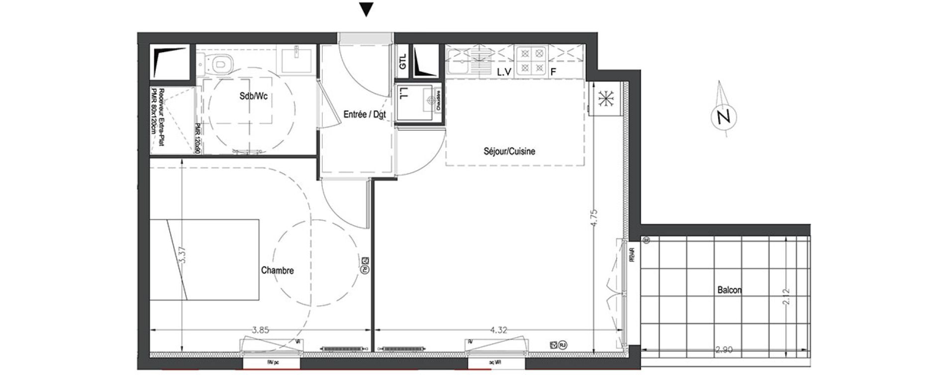 Appartement T2 de 41,81 m2 &agrave; B&egrave;gles Birambits