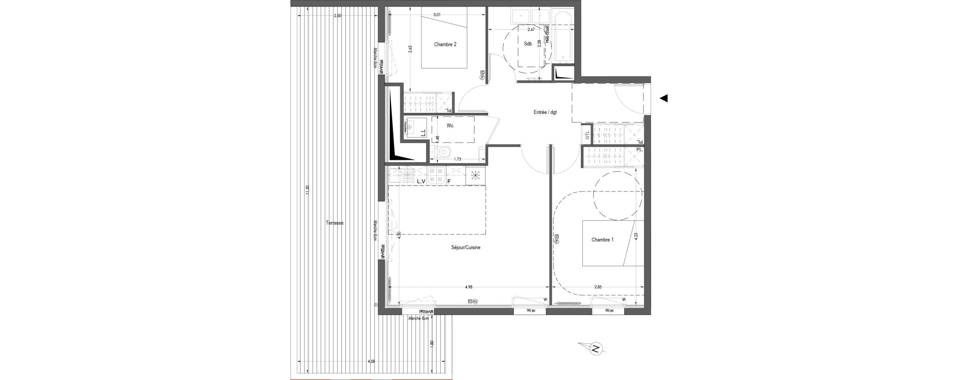 Appartement T3 de 63,75 m2 &agrave; B&egrave;gles Birambits